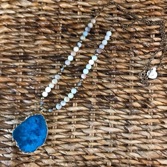 Jewelry - NWT Blue Agate Stone Long Beaded Necklace